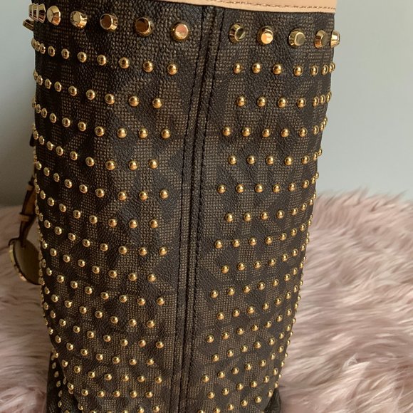 NWT! MICHAEL KORS MK STUDDED JET SET TRAVEL TOTE BAG WITH DUST BAG - Picture 5 of 13
